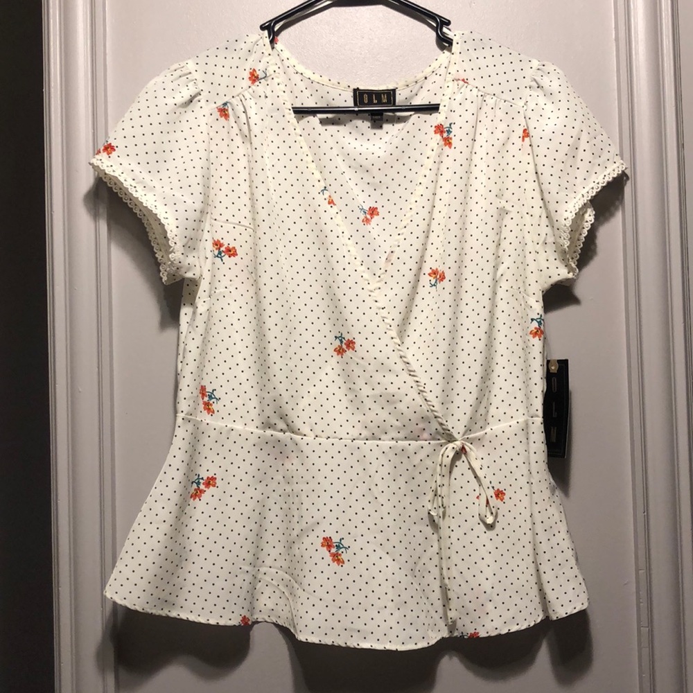 OLM Polka Dot Peplum Top w/Flowers